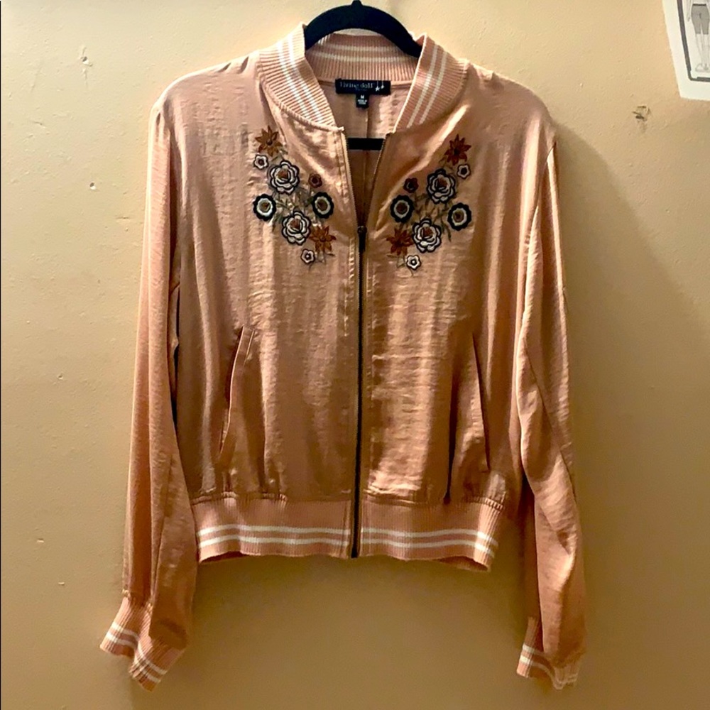 Satin embroidery bomber jacket